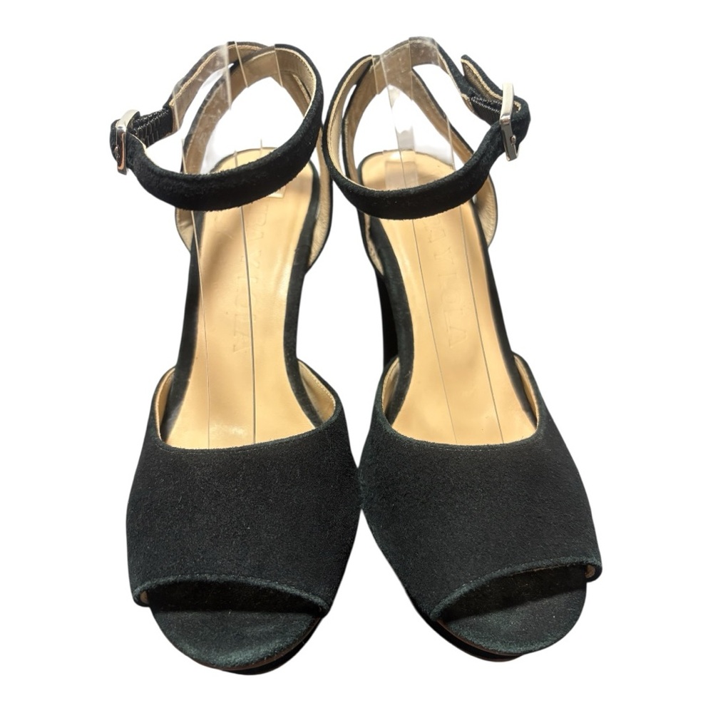 BIMBA Y LOLA Black Suede Chunky Heel Peep-Toe Sandals - Picture 3 of 10